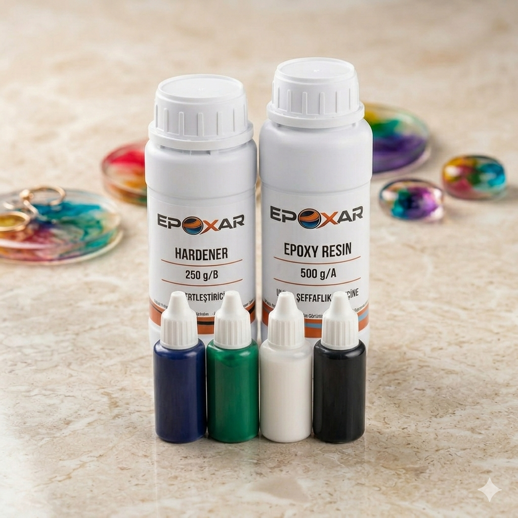 4 Renkli Epoksi Pigment Seti (Lacivert, Yeşil, Beyaz, Siyah)
