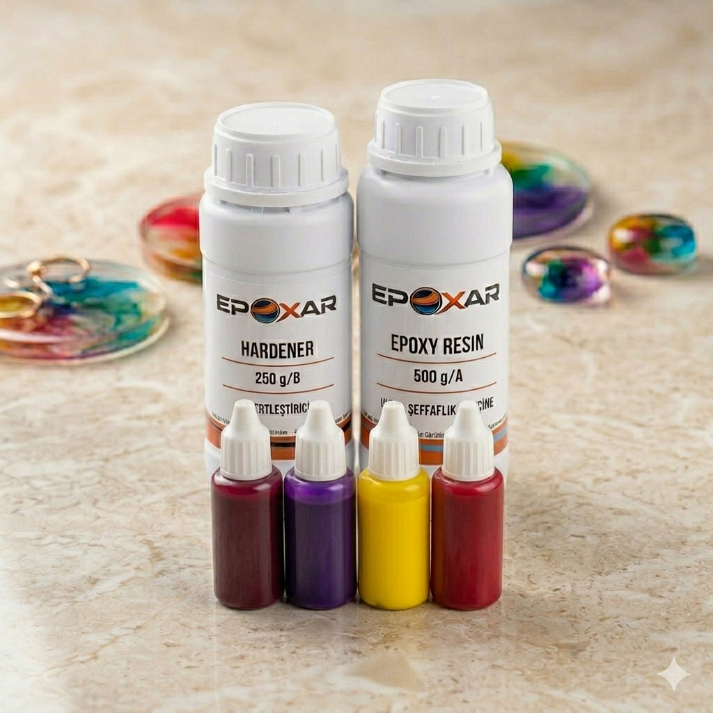 4 Renkli Epoksi Pigment Seti (Bordo, Mor, Sarı, Kırmızı)